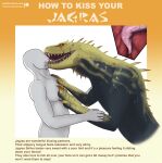  ambiguous/ambiguous ambiguous_gender bestiality bodily_fluids capcom claws fanged_wyvern feral french_kissing human human_on_feral interspecies jagras kissing mammal monster_hunter nude saliva sharp_teeth tallion teeth text tongue tongue_out video_games 