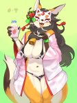  absurd_res anthro breasts canid canine clothed clothing female fox fur hair hi_res kame_3 kemono mammal mask masked_fox_(kame_3) smile solo 