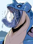  3:4 absurd_res ambiguous_gender blue_body blue_tongue blurred_background bodily_fluids dripping hi_res imperatorcaesar lapras looking_at_viewer mouth_shot nintendo open_mouth pok&eacute;mon pok&eacute;mon_(species) saliva saliva_drip saliva_on_tongue saliva_string sharp_teeth solo teeth tongue tongue_out video_games yellow_body 