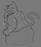  anthro belly bodily_fluids butt clyde_(locitony) domestic_cat eyes_closed felid feline felis grey_background greyscale locitony male mammal monochrome overweight overweight_anthro overweight_male question_mark simple_background solo steam sweat towel towel_only wet 