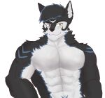  2022 absurd_res anthro archermagnum canid canine canis clothed clothing fenortaro fur hi_res male mammal muscular muscular_anthro muscular_male smile solo tattoo thunderrangers topless topless_anthro topless_male wolf 