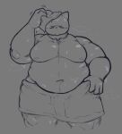  anthro belly big_belly clyde_(locitony) domestic_cat eyes_closed felid feline felis grey_background greyscale hi_res locitony male mammal monochrome moobs musclegut navel overweight overweight_anthro overweight_male simple_background solo steam towel towel_only water wet 