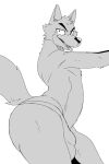  2022 a-side anthro big_butt bulge butt canid canine canis dreamworks fangs fur half_thong head_turned hi_res looking_at_viewer male mammal mostly_nude mr._wolf_(the_bad_guys) open_mouth raised_tail side_view solo teeth the_bad_guys thong_only tongue tongue_out wolf 