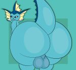  2022 anthro backsack balls big_balls big_butt bite biting_lip black_nose blue_background blue_body blue_scales butt digital_media_(artwork) eeveelution eyebrows genitals hi_res huge_butt hyper hyper_butt looking_at_viewer looking_back male mechaclank nintendo nude pok&eacute;mon pok&eacute;mon_(species) presenting presenting_hindquarters raised_tail rear_view scales simple_background smile smirk smug solo teeth thick_thighs vaporeon video_games wide_hips 