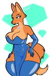  2022 anthro bare_shoulders big_breasts big_butt bodysuit breasts butt canid canine clothed clothing curvaceous curvy_figure diane_foxington digital_media_(artwork) dreamworks eyebrows eyelashes female fingers footwear fox fur gloves haibet handwear hi_res huge_breasts jewelry legwear mammal narrowed_eyes navel necklace orange_body orange_fur piercing simple_background skinsuit smile smug solo stockings the_bad_guys thick_thighs tight_clothing tight_fit topwear voluptuous wide_hips 