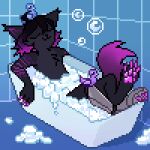  animated anthro bathing bathroom bathtub bubble bubble_bath carefree deity domestic_cat felid feline felis lminimall male mammal prosthetic relaxing rubber_duck solo suerte 