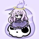  chibi fire flame halo lavender_hair long_hair purple_eyes purple_hair skull solo touhou wings yanagi_(nurikoboshi) zombie_fairy 