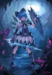  alternate_costume armor armored_dress blue_eyes blue_hair boots bow catsila cirno crystal crystal_sword dress gauntlets gem gloves hair_bow headband ice shield short_hair solo sword touhou weapon wings 