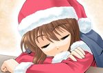  coat hagiwara_yukiho hat idolmaster idolmaster_(classic) nokia_(harusion) santa_costume santa_hat short_hair sleeping smile solo 