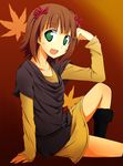  amami_haruka autumn brown_hair green_eyes idolmaster idolmaster_(classic) sentetsu short_hair solo 