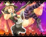  blonde_hair braid cape halloween hat kirisame_marisa long_hair maki_(seventh_heaven_maxion) solo thighhighs touhou witch_hat yellow_eyes 