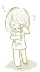  bad_id bad_pixiv_id barefoot blush closed_eyes hair_over_one_eye kagamine_rin lowres monochrome pajamas sleepy solo stuffed_animal stuffed_toy suger_mint teddy_bear vocaloid 