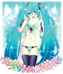  aqua_eyes aqua_hair bad_id bad_pixiv_id bikini blush front-tie_top hatsune_miku hira_taira long_hair navel scarf solo striped striped_bikini swimsuit thigh_gap thighhighs twintails very_long_hair vocaloid 