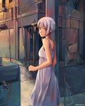  bad_deviantart_id bad_id cradle-song digital_media_player dress earbuds earphones looking_back saimon_ma san_adler short_hair solo white_hair 