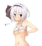  adjusting_bra adjusting_clothes bare_shoulders black_hairband blue_eyes blush bob_cut bra breasts embarrassed face hairband katanakko_daisuki konpaku_youmu lingerie short_hair silver_hair small_breasts solo sports_bra striped striped_bra touhou underboob underwear underwear_only upper_body wavy_mouth 