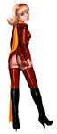  60s 70s ass black_panties boots cyborg cyborg_009 francoise_arnoul garter_straps high_heel_boots high_heels highres knee_boots leather legs lips oldschool panties python_(snake_legs) realistic red_legwear scarf shoes solo thighhighs thong underwear zipper 