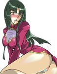  blush breasts brown_eyes covered_nipples green_hair gundam gundam_00 kisou_nowora large_breasts long_hair no_panties oekaki pubic_hair solo wang_liu_mei 