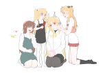  4girls absurdres bardiche black_hairband black_legwear blonde_hair brown_hair brush family fate_testarossa flower hair_flower hair_ornament hair_tie_in_mouth hairband highres if_they_mated ips_cells long_hair lyrical_nanoha mahou_shoujo_lyrical_nanoha mahou_shoujo_lyrical_nanoha_strikers mother_and_daughter mouth_hold multiple_girls purple_eyes raising_heart red_eyes shirt takamachi_nanoha vivio white_shirt wife_and_wife yer yuri 