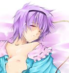  bad_id bad_pixiv_id breast_slip breasts cum cum_on_body cum_on_breasts cum_on_hair cum_on_upper_body face facial komeiji_satori kurokuro lying nipples one_breast_out one_eye_closed open_clothes open_shirt purple_hair red_eyes shirt short_hair small_breasts solo tears touhou 