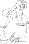  anal ass astaroth_(shinrabanshou) back black_sclera blush breasts cum demon_girl dimples_of_venus earrings greyscale heart heart_earrings horns jewelry large_breasts looking_back monochrome nude penis shinrabanshou solo_focus tail utamaro wings 