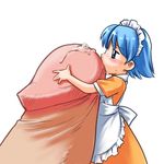  apron blue_eyes blue_hair blush copyright_request exif_thumbnail_surprise fellatio hinemosu_notari koonago maid minigirl oral penis precum solo_focus uncensored 