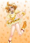  bad_id bad_pixiv_id blush boots bow brown_hair choker cure_pine earrings eyelashes fresh_precure! hair_bow hair_ornament heart heart_hair_ornament jewelry magical_girl orange_choker precure pussy pussy_juice short_hair solo uncensored xopc yamabuki_inori yellow_eyes 