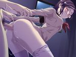  anal arched_back arm_grab arm_held_back ass bent_over blush bottomless brown_hair censored clenched_teeth closed_eyes doggystyle game_cg glasses ino loose_thighhigh morishige_misora mosaic_censoring niizuma_wa_serafuku penis pussy_juice school_uniform sex solo_focus sweat teeth thighhighs 