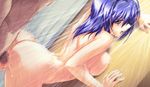  against_wall anal arched_back baka_ouji_persia blue_eyes blue_hair breast_press breasts censored game_cg hayase_mitsuki kimi_ga_nozomu_eien large_breasts mosaic_censoring nude open_mouth penis sex short_hair showering sideboob solo_focus vaginal wet 