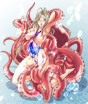  aa_megami-sama belldandy bestiality blush breasts brown_hair facial_mark forehead_mark highres konkitto large_breasts long_hair octopus one-piece_swimsuit pubic_hair rape solo swimsuit tentacle_sex tentacles torn_clothes torn_swimsuit 