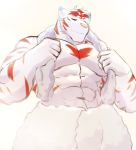  anthro colored_sketch eyes_closed felid fur male mammal muscular muscular_male pantherine simple_background smile solo soraa standing tiger towel 