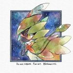  border closed_mouth commentary_request decidueye highres kotone11152 no_humans pokemon pokemon_(creature) red_pupils solo traditional_media twitter_username upper_body white_border yellow_eyes 