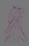  anthro avian bird blood bodily_fluids clothing crown dress eyelashes female hair helluva_boss hi_res long_hair looking_at_side nosebleed outline owl owl_demon paper pink_outline simple_background solo standing stella_(helluva_boss) teathekook thick_eyelashes 