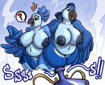  anthro avian beak big_breasts bird blue_macaw blue_sky_studios bottle breasts carla_(rio) container duo feathers female genitals hi_res in_bottle in_container mimi_(rio) nipples overweight overweight_female pussy rio_(series) sachasketchy sound_effects sucking 