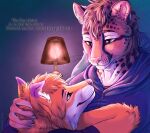  2022 anthro canid canine cheetah clothing duo english_text felid feline fox gradient_background hi_res hoodie lamp male mammal marjani purple_clothing purple_hoodie purple_topwear romantic romantic_couple shirt simple_background text topwear ych_result 