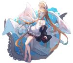  1girl abigail_williams_(fate) abigail_williams_(swimsuit_foreigner)_(fate) abigail_williams_(swimsuit_foreigner)_(second_ascension)_(fate) bangs bare_shoulders barefoot black_bow black_jacket blonde_hair blue_eyes bow braid braided_bun commentary double_bun dress_swimsuit elxion fate/grand_order fate_(series) forehead frilled_swimsuit frills full_body hair_bun hat jacket jacket_partially_removed keyhole long_hair long_sleeves looking_away mitre multiple_bows open_clothes open_jacket orange_bow parted_bangs parted_lips sidelocks solo swimsuit tentacles twintails two-tone_headwear very_long_hair water white_background white_headwear white_swimsuit yellow_headwear 