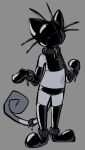  2022 ambiguous_gender ankle_cuffs anthro anthrofied biped black_collar boots clothed clothing collar cuff_(restraint) curved_tail digital_drawing_(artwork) digital_media_(artwork) face_mask footwear glistening grey_background handwear mask meowth mittens nintendo pok&eacute;mon pok&eacute;mon_(species) pok&eacute;morph restraints rubber rubber_boots rubber_mask rubber_underwear simple_background solo tail_cuff tallarra video_games wrist_cuffs 