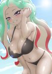  animal_humanoid big_breasts bikini blush breasts cephalopod cephalopod_humanoid cleavage clothed clothing cloud colored day female hi_res humanoid marine marine_humanoid mollusk mollusk_humanoid nintendo nobunagapero octarian octoling pseudo_hair purple_eyes solo splatoon suction_cup swimwear tentacle_hair tentacles video_games 