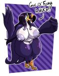  absurd_res anthro avian belly big_breasts big_hands bird breasts countershading curvy_figure dialogue digital_media_(artwork) english_text feather_hands feathers female flora_(sachasketchy) genitals hi_res hug_invitation huge_breasts huge_thighs purple_body pussy sachasketchy slightly_chubby solo talking_to_viewer text thick_thighs toucan white_body wide_hips 