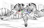  anthro big_butt breasts butt doctordj equid equine female female/female group hi_res kiss_mark kissing_ass lying mammal on_front striped_body stripes zebra 