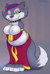  anthro belly big_belly big_breasts breasts clothing female foxball hi_res ms._fortune_(toonstruck) overweight overweight_anthro simple_background smile solo standing toonstruck video_games 