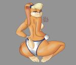  absurd_res accessory anthro areola big_butt blonde_hair blue_eyes bottomwear breasts buckteeth butt clothing eyelashes female fur gloves grey_background gym_bottomwear gym_clothing gym_shorts hair hair_accessory hairband handwear hi_res lagomorph leporid lola_bunny looking_at_viewer looking_back looking_back_at_viewer looney_tunes mammal nipples orange_body orange_fur pink_areola pink_nipples rabbit rear_view sausysolstice shorts simple_background solo tan_body tan_fur teeth thick_thighs warner_brothers white_bottomwear white_clothing white_gloves white_handwear wide_hips 
