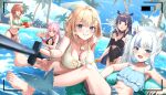  &gt;o&lt; 6+girls :d absurdres animal_ears barefoot battery_indicator beach bikini black_choker black_swimsuit blonde_hair blue_bikini blue_eyes blue_nails blue_sky braid breasts cat_ears ceres_fauna choker clock day english_commentary gawr_gura grin hair_ornament hakos_baelz hakos_baelz_(rat) highres holocouncil hololive hololive_english holomyth innertube irys_(hololive) kuutamo large_breasts medium_breasts mole mole_on_breast mori_calliope multiple_girls nail_polish nanashi_mumei navel ninomae_ina&#039;nis one_side_up orange_eyes ouro_kronii outdoors palm_tree pink_eyes pink_hair pointy_ears purple_hair selfie_stick side_ponytail sky small_breasts smile splashing stomach summer swimsuit takanashi_kiara tentacle_hair toenail_polish toenails toes tree tsukumo_sana twin_braids viewfinder water water_gun watson_amelia white_hair 