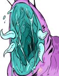  blue_saliva blue_tentacles bodily_fluids dripping front_view gills hi_res imperatorcaesar monster mouth_shot open_mouth pink_body purple_body saliva saliva_drip saliva_string simple_background tentacles unusual_bodily_fluids unusual_saliva white_background 