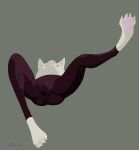  2022 anthro armless balls_outline bulge claws clothing digital_media_(artwork) digital_painting_(artwork) domidii felid feline fur genital_outline hi_res hindpaw lying male mammal on_back paws raised_leg shaded signature simple_background solo solo_focus spread_legs spreading toe_claws white_body white_fur 