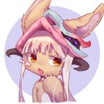  1:1 2021 amber_eyes ambiguous_gender black_pupils digital_media_(artwork) digital_painting_(artwork) emolga_1_(artist) eye_glint fur hair hand_on_chin hi_res horizontal_pupils inner_ear_fluff looking_aside made_in_abyss nanachi open_mouth pupils shaded simple_shading tan_body tan_ears tan_fur tuft white_hair white_inner_ear white_inner_ear_fluff 