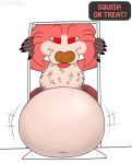  ambiguous_gender anthro belly big_belly canid canine digital_media_(artwork) drake_(kitty_pride) fox foxball fur happy hi_res kitty_pride looking_at_viewer lying mammal navel nude obese on_front overweight overweight_anthro simple_background smile solo text video_games 