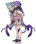  2girls :3 ^_^ ^o^ arms_around_neck black_footwear black_sweater blue_eyes blue_hair brown_overalls carrying carrying_person closed_eyes dragon_tail elira_pendora fangs feathered_wings from_side full_body hair_ornament hair_over_one_eye hairclip head_wings highres keeerooooo1 long_hair long_sleeves looking_at_another multiple_girls nijisanji nijisanji_en one_eye_covered open_mouth overalls pants piggyback purple_hair purple_pants selen_tatsuki shoes short_hair simple_background sketch smile sneakers socks standing suspenders sweater tail tail_wrap virtual_youtuber white_background white_socks wings x_hair_ornament 