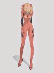  1girl 946083d1 bangs bodysuit breasts commentary_request full_body grey_background hair_ornament highres interface_headset long_hair looking_down medium_breasts neon_genesis_evangelion orange_hair plugsuit red_bodysuit solo souryuu_asuka_langley standing twintails 