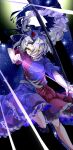  1girl absurdres arrow_(projectile) bow_(weapon) braid hair_over_eyes hat highres holding holding_bow_(weapon) holding_weapon night night_sky petticoat sky smile solo star_(sky) starry_sky touhou vivo_(vivo_sun_0222) weapon yagokoro_eirin yellow_eyes 