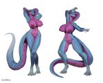  absurd_res anthro big_breasts breasts female genitals goldmikun hi_res looking_at_viewer nipples nude pussy reptile scalie simple_background snake white_background white_body 